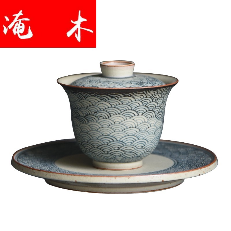 Submerged wood pure manual only three tureen on blue and white thick ceramic glaze tureen xiangyun pot of kung fu tea cups