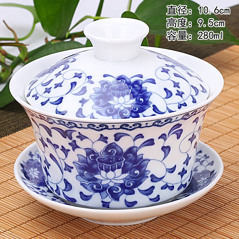 Flooded wooden hot large puer tea tureen make tea cup; Preventer ceramic three to kung fu home blue and white porcelain tea set