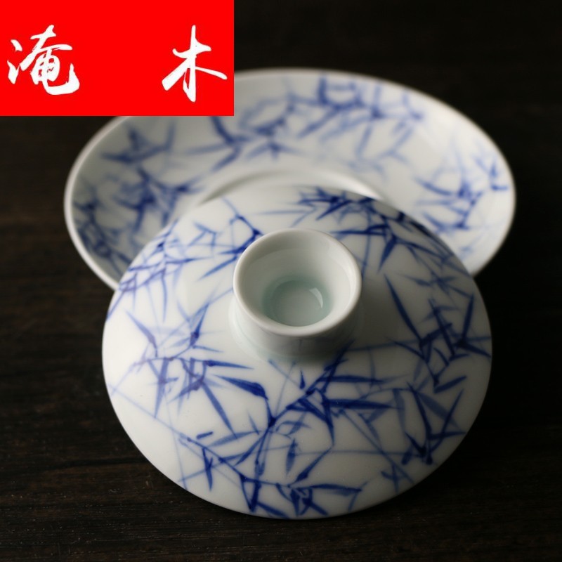 Submerged wood kung fu tea set manual hand - made porcelain jingdezhen ceramics do three to make tea tureen blue - and - white bowl of tea taking