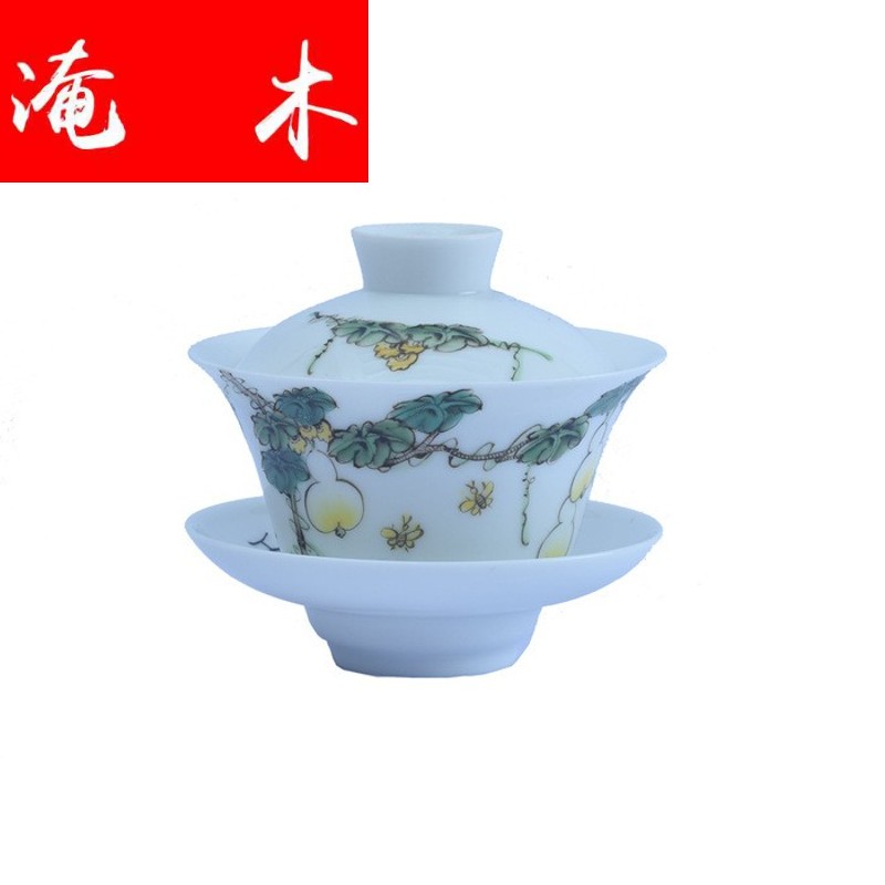 Submerged wood hand - made calligraphy and painting enamel tureen jingdezhen ceramic cup bowl only three cups of tea kungfu tea set to hand