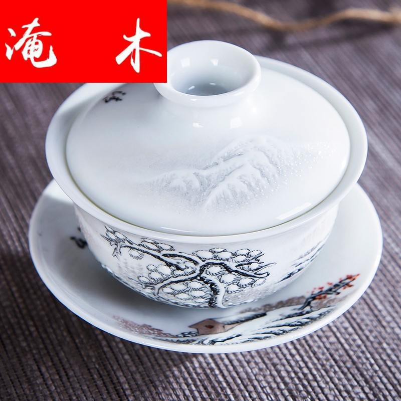 Submerged wood jingdezhen tureen hand - made ceramic tea set manually pastel snow three tubas catch bowl bowl of kung fu