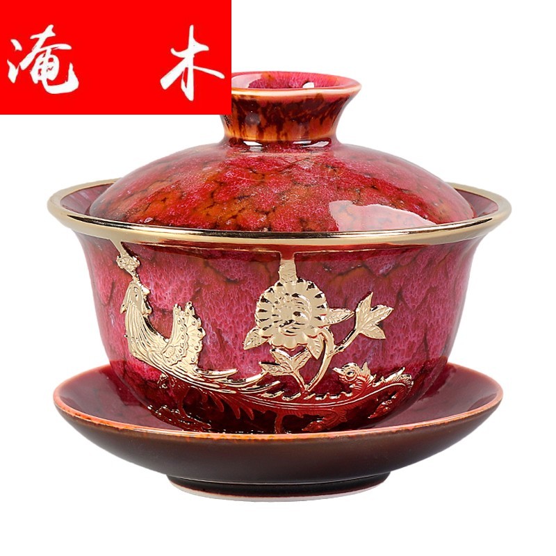 Submerged wood usual Jin Sancai tureen large jingdezhen porcelain cups thickening retro ceramic household kung fu tea bowl