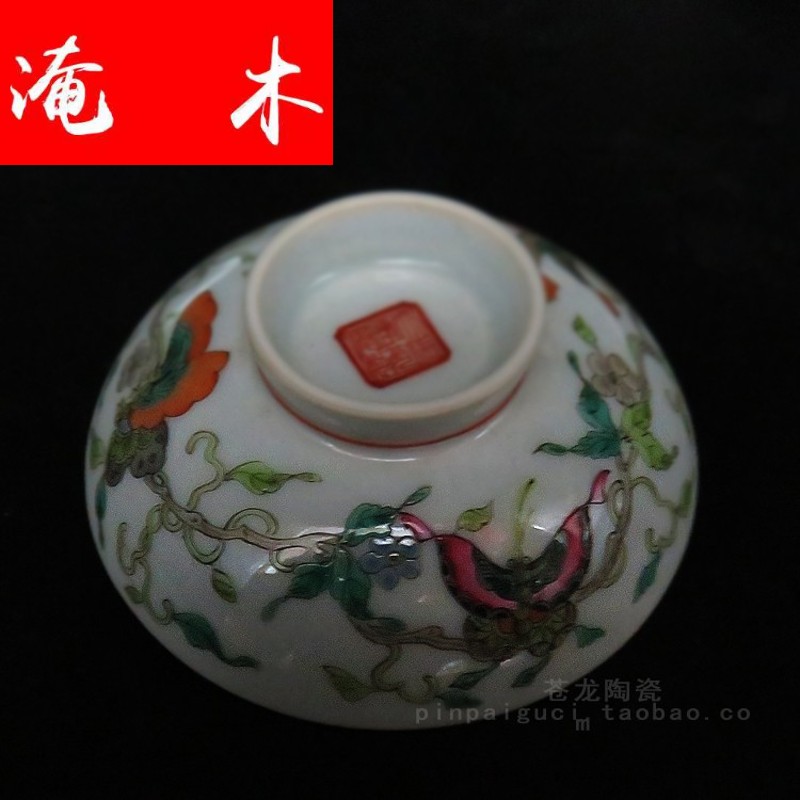 Flooded tureen jingdezhen ceramics manual hand - made wooden pastel big white melon butterfly only three tureen bowl tea cups
