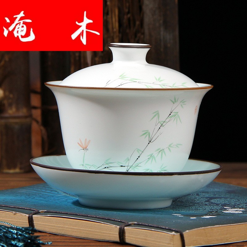 Submerged wood jingdezhen ceramic tureen trumpet kung fu tea cup tea bowl hand - made pastel fat white three cup