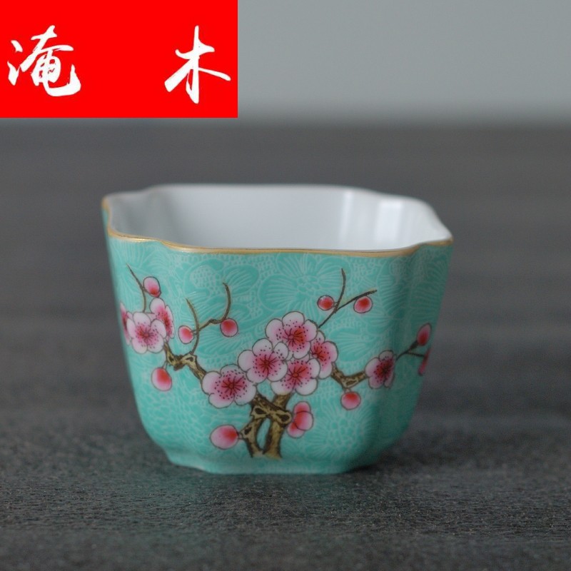 Flooded wood jingdezhen hand - made enamel paint pick flowers, floral cup sifang ruyi expressions using CPU archaize kung fu