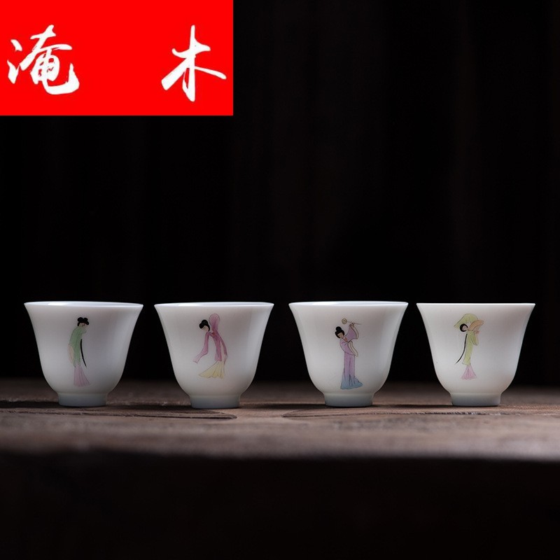 Submerged wood jingdezhen kung fu tea set hand - made pastel maid jade porcelain cups sample tea cup tea cup master CPU