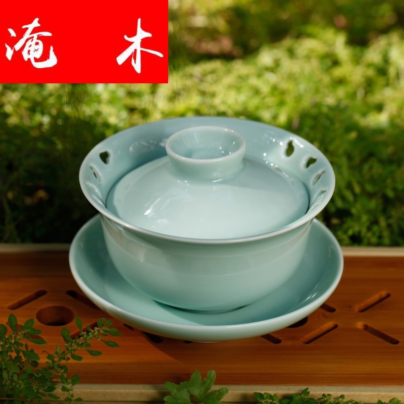 Flooded wooden tea service of jingdezhen ceramic kung fu tea set three standard tureen celadon bowl teapot teacup