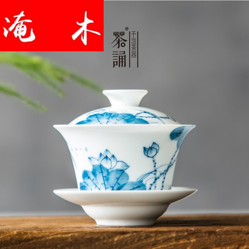 Submerged wood working quality goods porcelain Chinese style restoring ancient ways hand - made ceramic tureen large Japanese tea tea cups, lotus wounds
