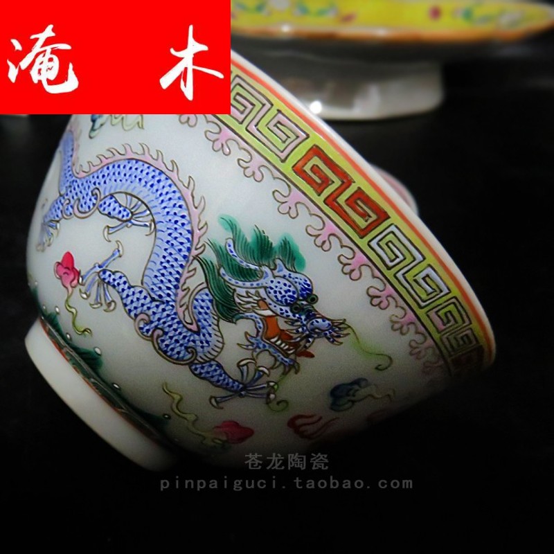 Submerged wood powder enamel manual hand blue ssangyong 's three big tureen jingdezhen ceramics to tureen bowl tea cups