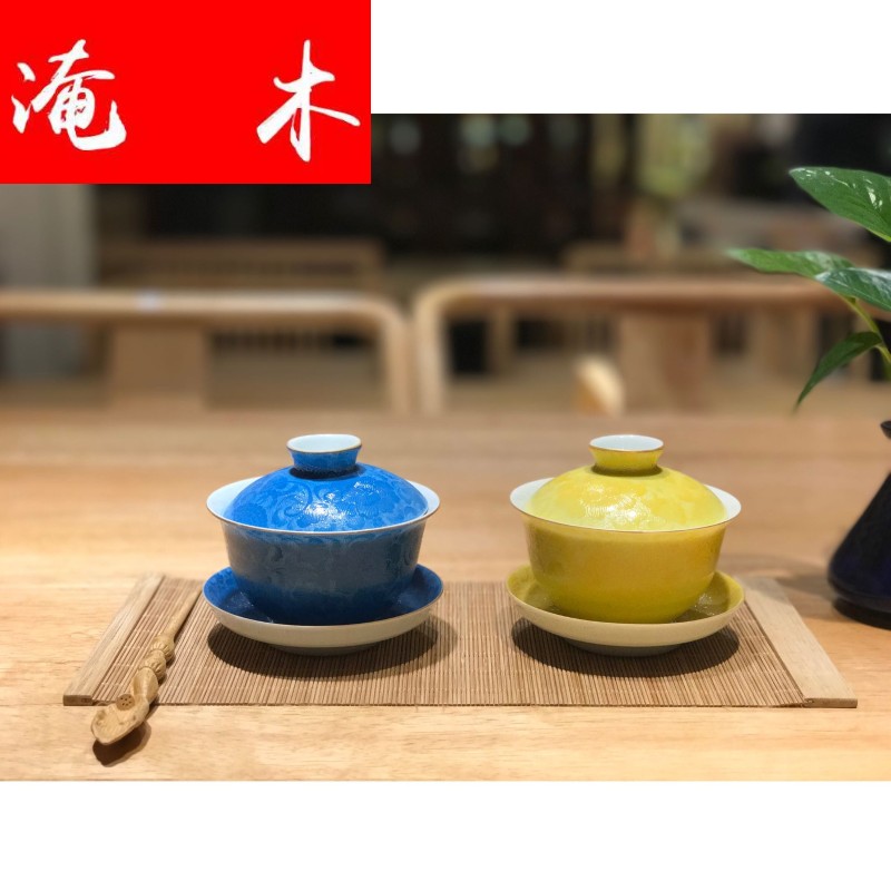 Grilled flooded wood powder enamel spend three to tureen kung fu tea jingdezhen pure manual large blue and white porcelain cups