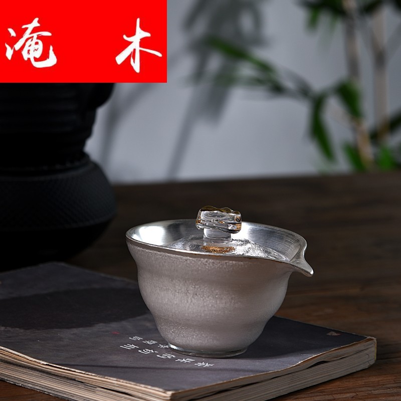 Flooded tureen large wooden household glass thickening heat - resistant kung fu tea set ceramic household iron mine loader silver bowl