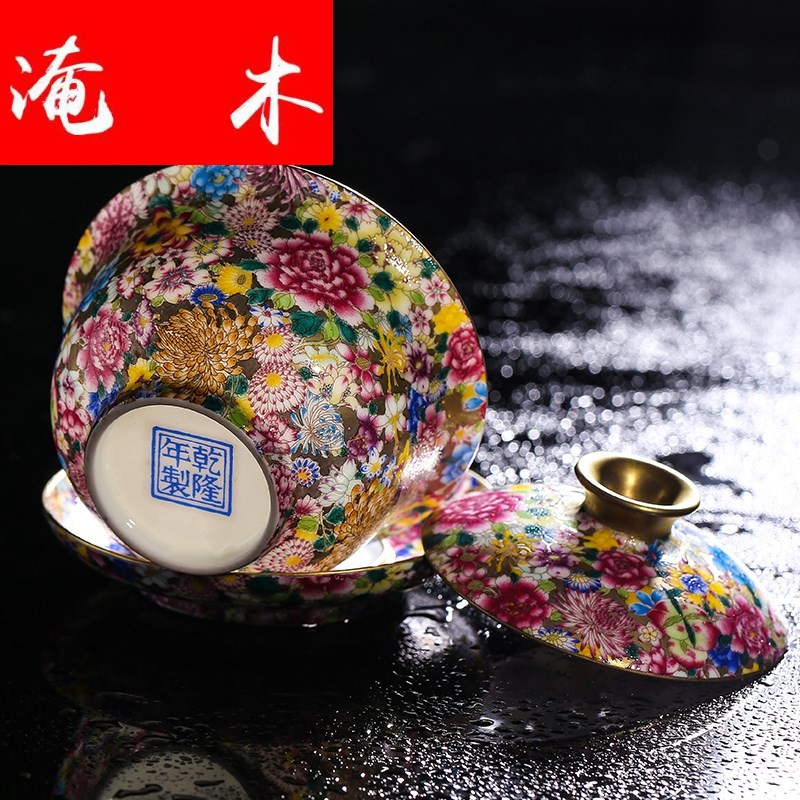 Submerged wood jingdezhen manual archaize ceramic flower pastel colored enamel three tureen kung fu tea tea cup