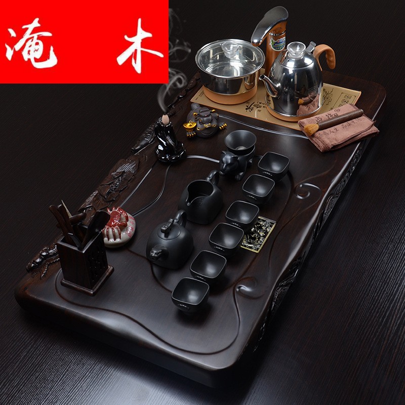 Flooded hand carved Pisces show lotus ebony wood tea tray was four unity of violet arenaceous kung fu tea set