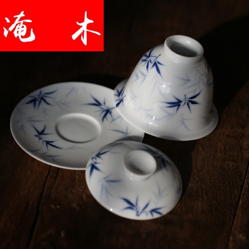 Submerged wood jingdezhen hand - made ceramic bowl do white porcelain only three GaiWanCha tureen kung fu tea tea bowl