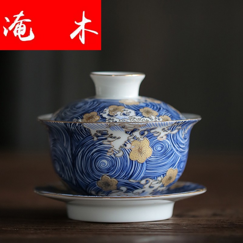 Submerged wood jingdezhen only three tureen tureen large cups of blue and white porcelain enamel ceramic bowl kung fu tea set