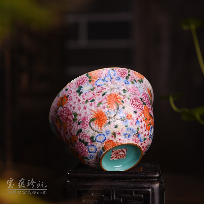 Submerged wood jingdezhen ceramic tea set kung fu tea powder enamel sample tea cup single CPU hand - made flowers colored enamel tureen