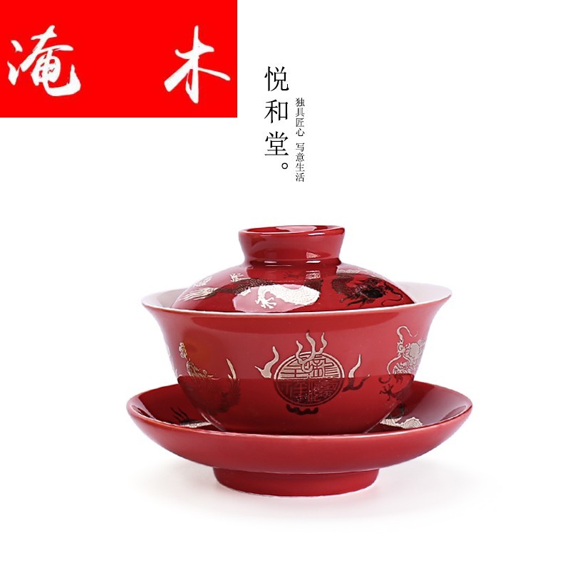 Flooded jingdezhen wood powder enamel tureen large ceramic kung fu tea tea for only three bowl to bowl teapot tea