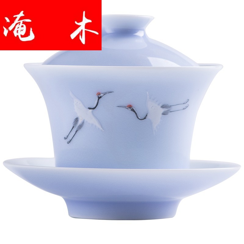 Flooded jingdezhen wood crane, color glaze tureen pure hand - made famille rose porcelain tea four - color hand - made kung fu tea set