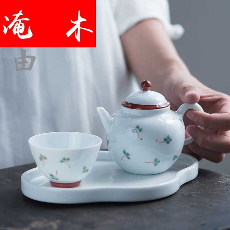 Submerged wood jingdezhen lucky grass series lid bowl cups pure hand draw pastel manual small pure and fresh and ceramic tea set