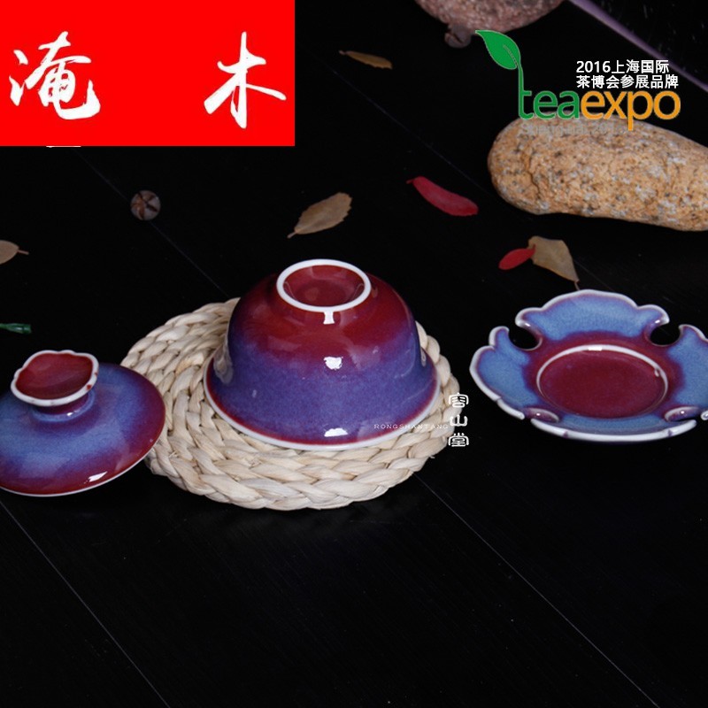 Flooded friends wooden tea tureen of pottery and porcelain teacup only three masterpieces large color glaze up kung fu tea set by hand