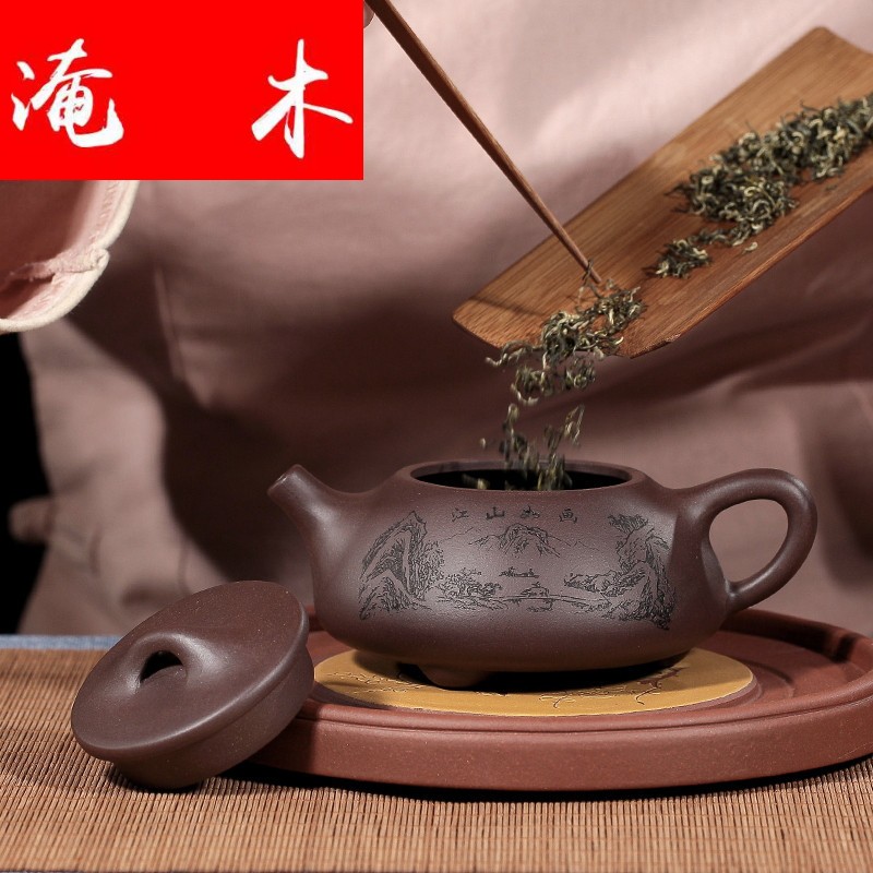 Submerged wood ladle zisha teapot yixing undressed ore famous purple clay manual it tea set