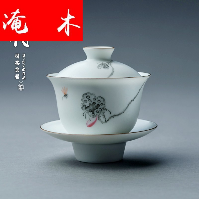 Jingdezhen flooded hand - made wooden post of people pastel tureen large ceramic tea implement three bowl kunfu tea cups