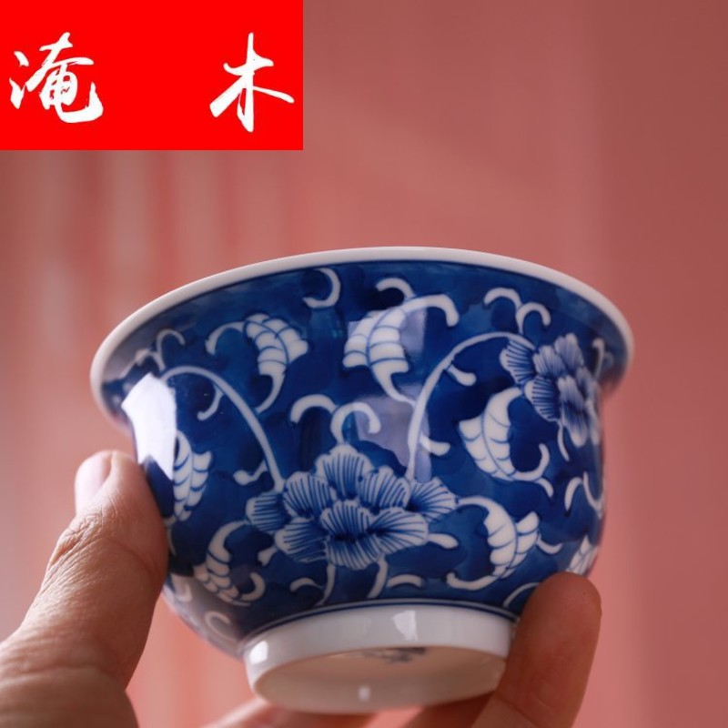 Submerged wood jingdezhen checking ceramic hand - made blue tie up branches all three tureen hand grasp kunfu tea pot of tea cup