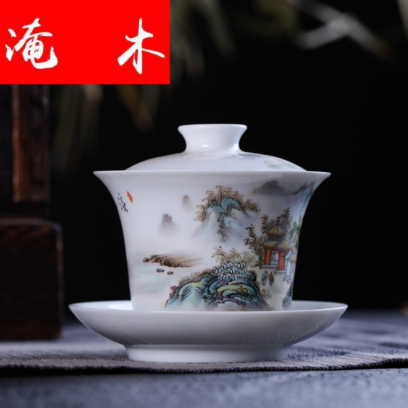 Submerged wood Jin Hongxia manual tureen tea exchanger with the ceramics jingdezhen porcelain tea set three cup hand - made famille rose bowl