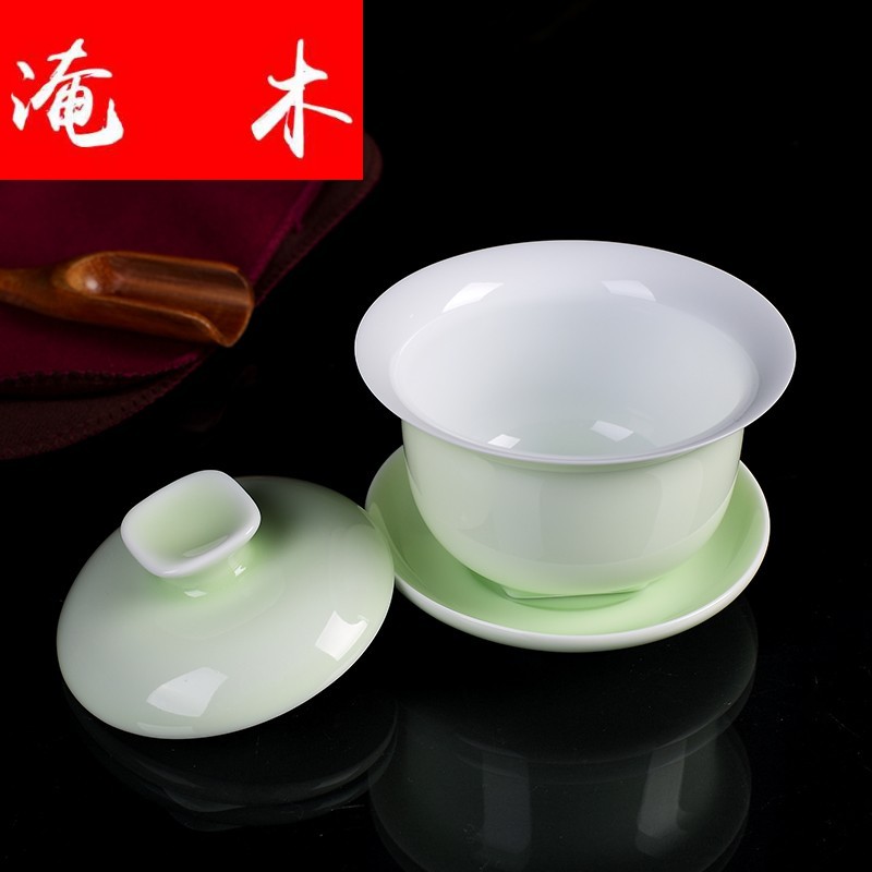 Submerged wood tureen tea cups three large pea green to large jingdezhen celadon glaze household kung fu tea set