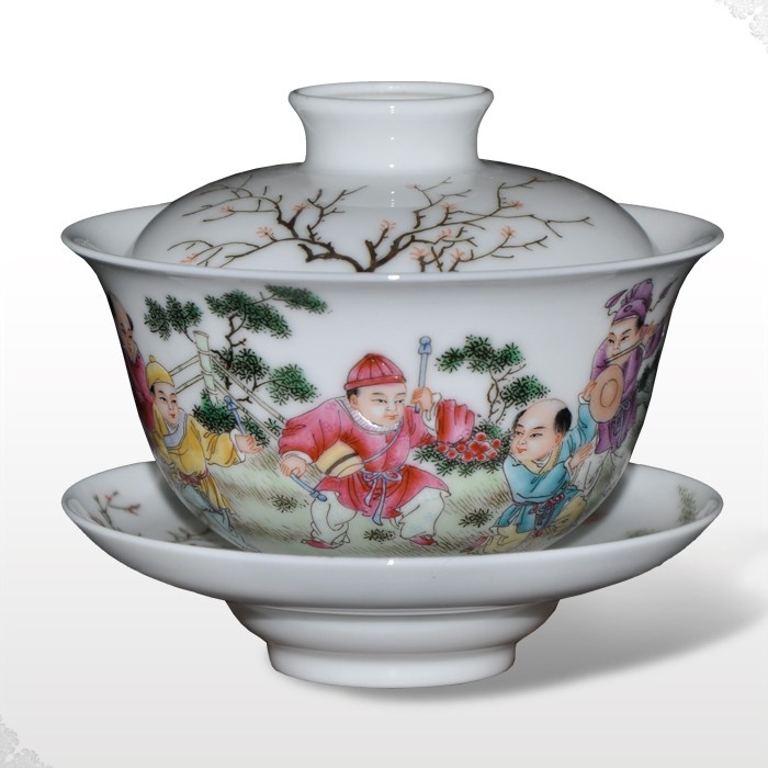 Flooded, jingdezhen famous Jin Hongxia hand - made famille rose porcelain tea set little tureen three cup"