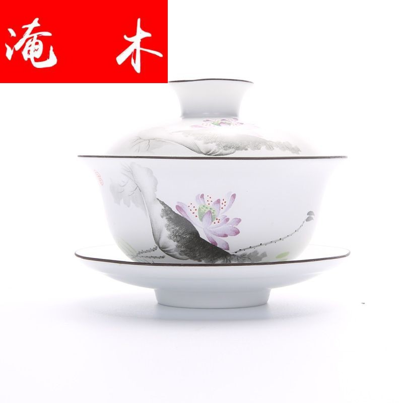 Flooded jingdezhen wood powder enamel fat white only three tureen ceramic tea bowl of kung fu tea cups to use is on sale