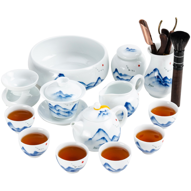 NiuRen white porcelain hand - made kung fu tea set home tea cup lid bowl tea to wash to the whole office tea sets