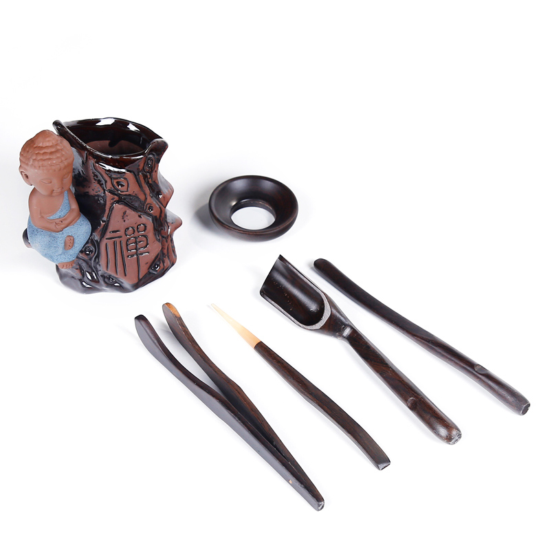 NiuRen ceramic tea six gentleman ebony kung fu tea sets accessories ChaGa teaspoon of tea tea tray with zero