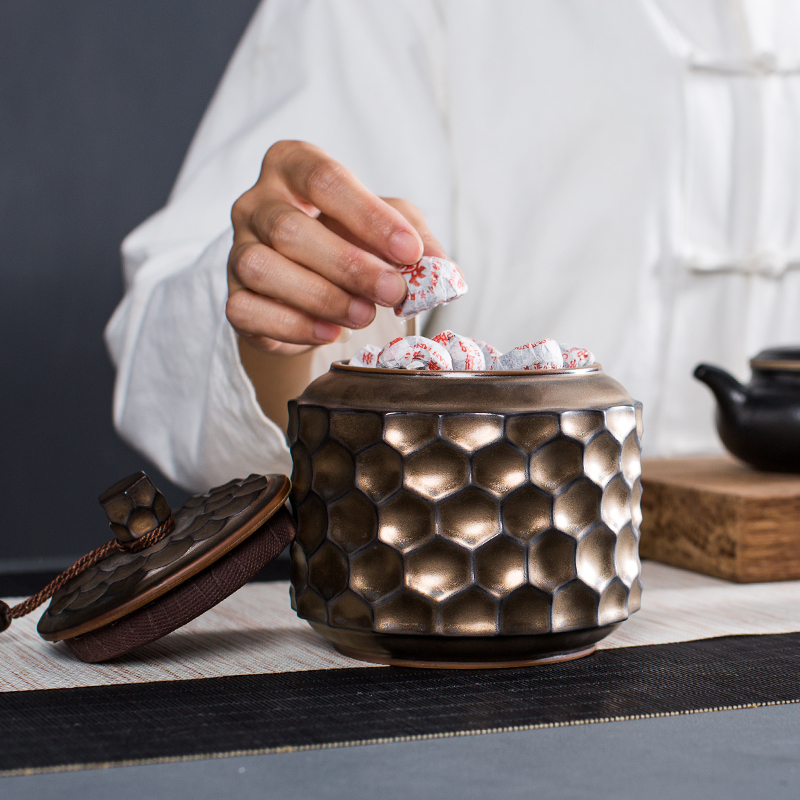 NiuRen ceramic tea pot small tea box sealed tank storage POTS and POTS imitation copper glaze tea boxes