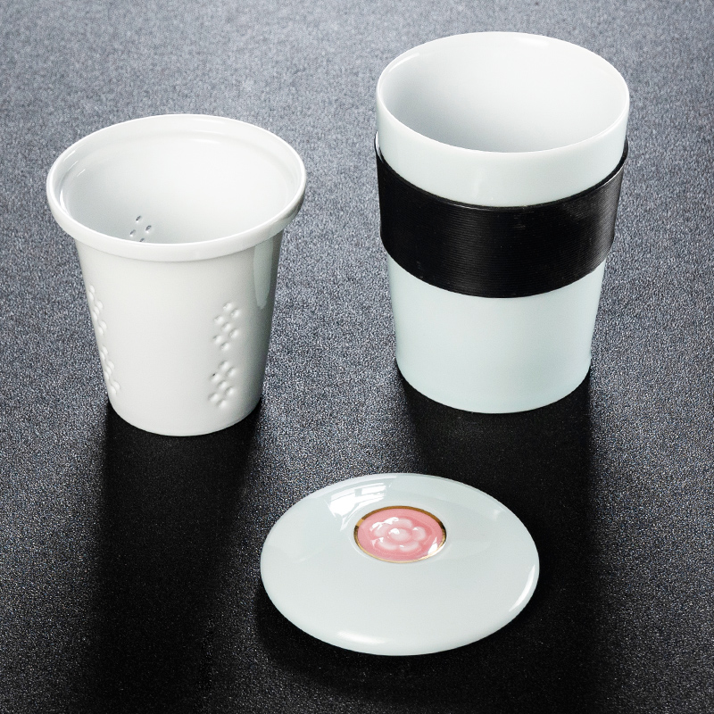 NiuRen move office mark cup with cover glass ceramic custom couples filtering cup tea cup home