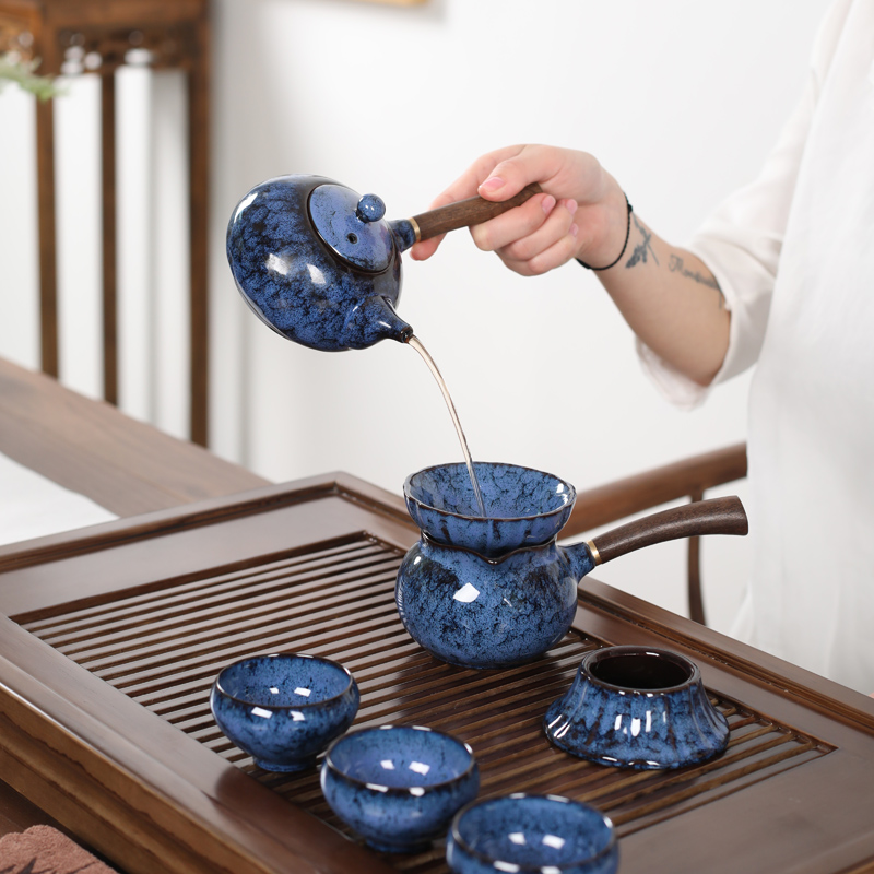 NiuRen up kung fu tea set suit household contracted to build the red glaze, a complete set of pa teapot ceramic cup