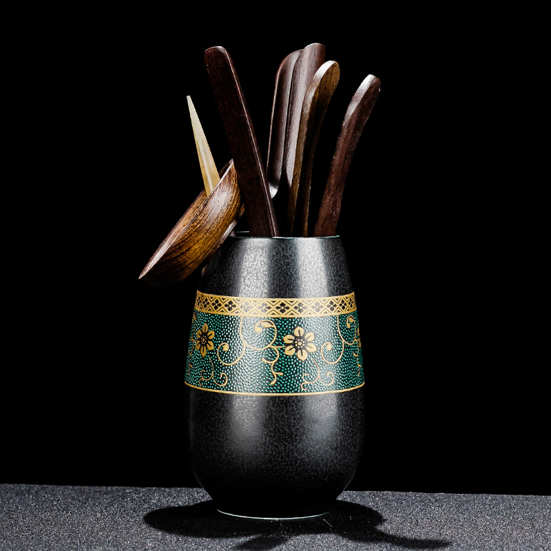 NiuRen six gentleman 's suit old section of black mud kung fu tea tea accessories furnishing articles solid wood ChaGa tea combination