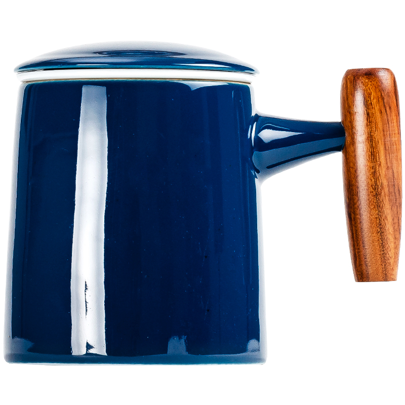 NiuRen ceramic cups with cover solid wood handle keller office belt filter contracted individual glass tea cup