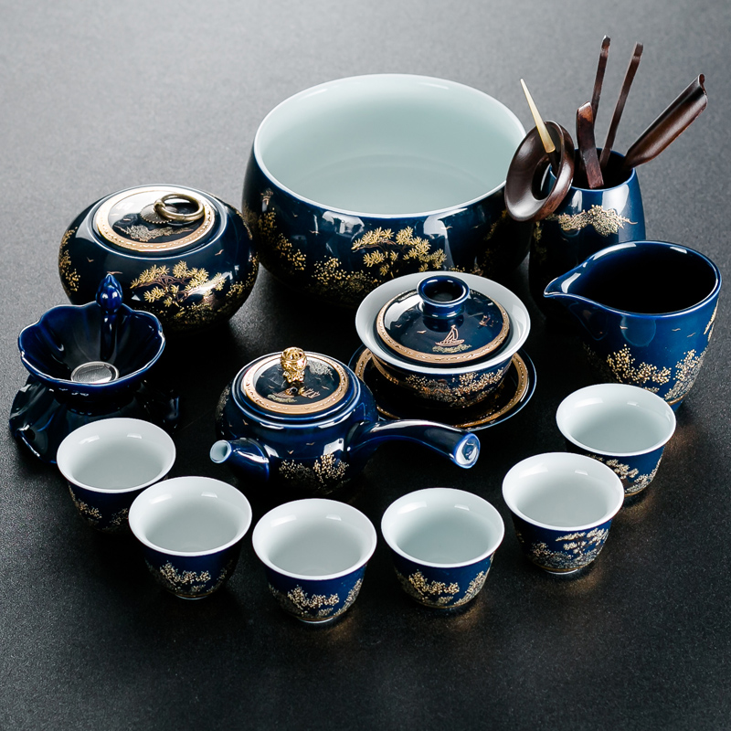 NiuRen kung fu tea set a complete set of blue and white porcelain tea set home office suit side put pot of ceramic cups gift box