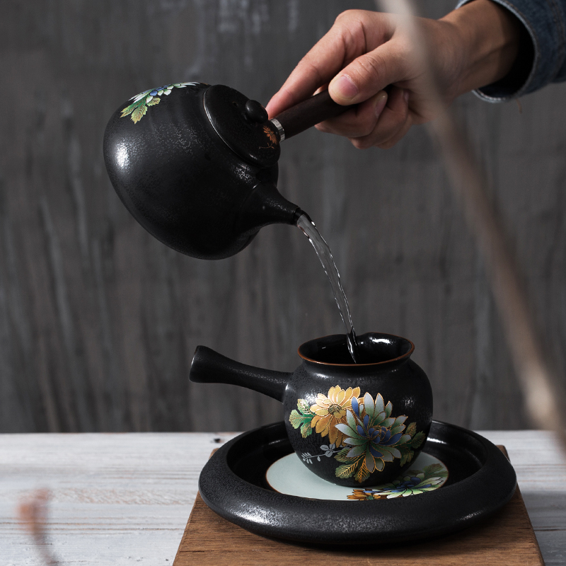 NiuRen rust glaze teapot with wooden handle, side put the pot of ceramic tea teapot manual kung fu tea set accessories