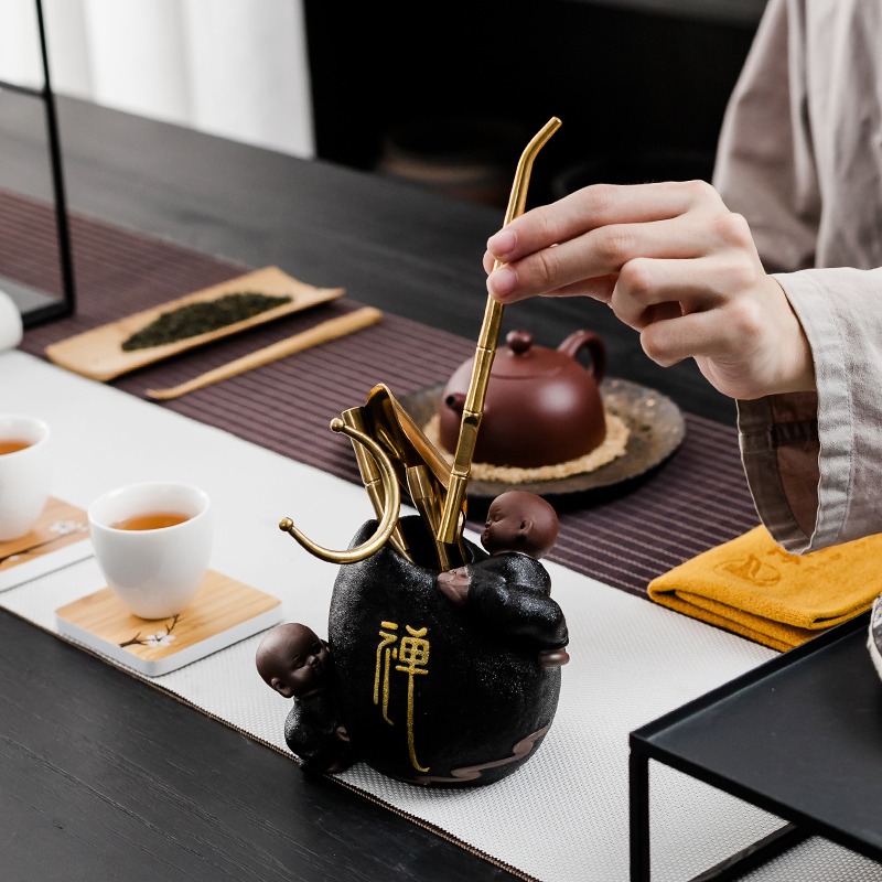 NiuRen ebony tea six gentleman tea tray ceramic tea set, tea art furnishing articles ChaGa tea spoon tea accessories of esau