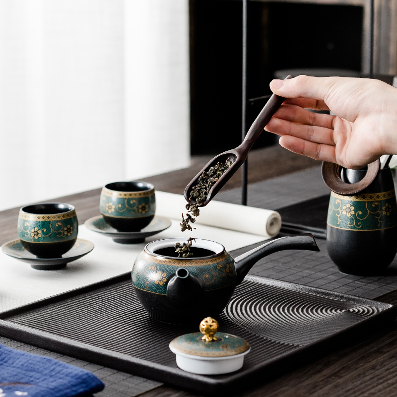 NiuRen six gentleman 's suit old section of black mud kung fu tea tea accessories furnishing articles solid wood ChaGa tea combination