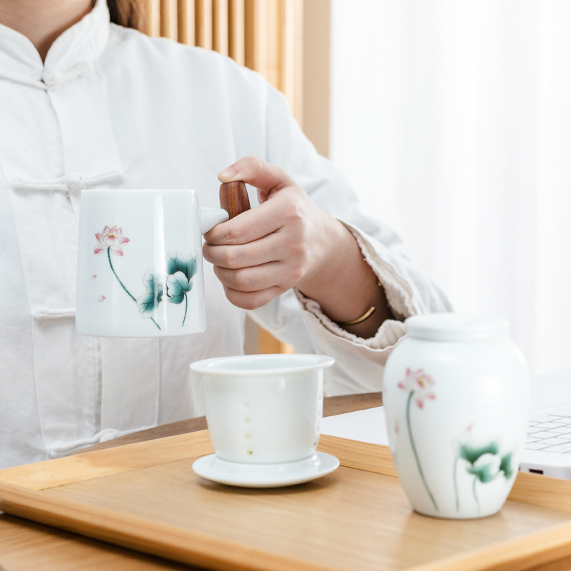 NiuRen white porcelain with cover ideas filter type tea caddy fixings office of a complete set of tea cups gift boxes