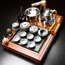 Cow Jen Whole Set Flower Pear Muwu Gold Stone Tea Tray Household Brief Purple Sand Kongfu Tea Kit Fully Automatic Induction Cookware