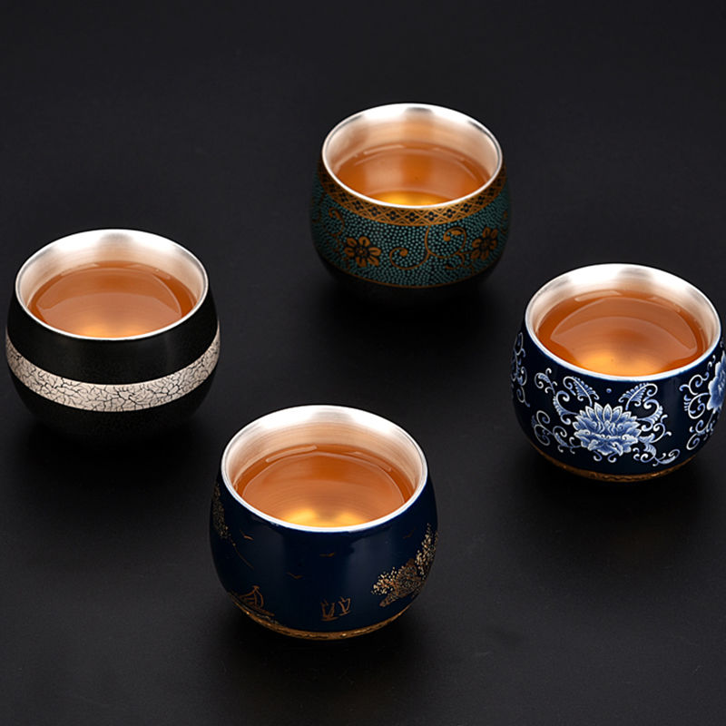 Silver cup 999 sterling Silver hand coppering. As ceramic sample tea cup Silver cup perfectly playable cup bowl Silver cup gift master