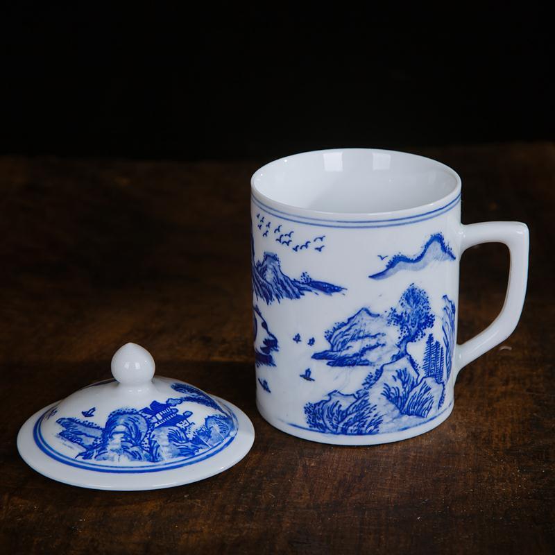 Glass cup office cup of jingdezhen porcelain ceramic cup old historicism huai blue and white porcelain cup