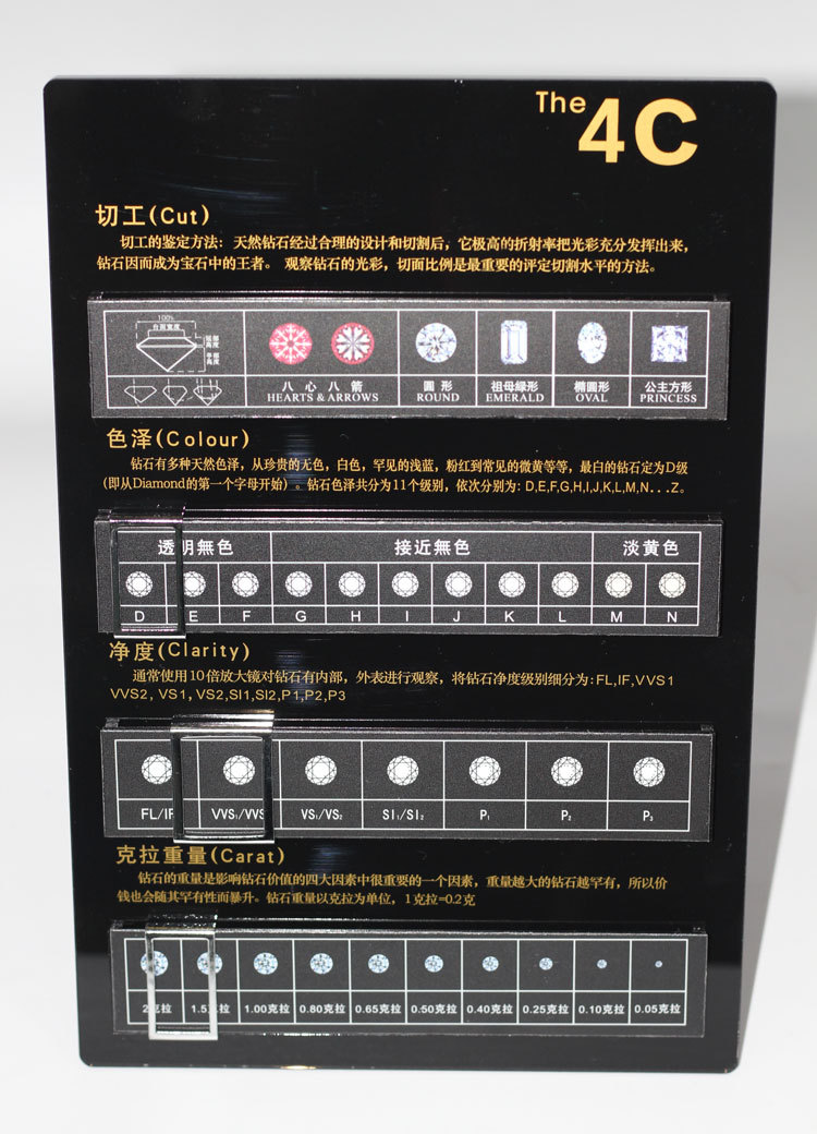 珠宝钻石4c展示牌珠宝柜台展示牌子今日金价牌黑色光面4c牌_不打折