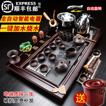 Fully automatic four-in-one tea set set household solid wood tea tray whole set of Kung Fu purple sand ceramic tea cup modern tea table