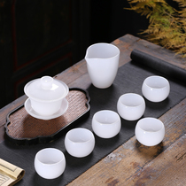 Tangzhan jade porcelain glass glass bowl tea cup large white porcelain tea set home kung fu tea set home
