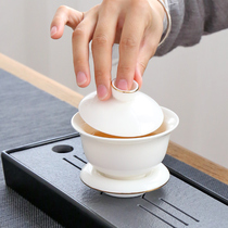 Tang zhangai bowl tea set handmade white porcelain mutton white jade bowl tea bowl ceramic Frosted Fat White Jade Tea Bowl